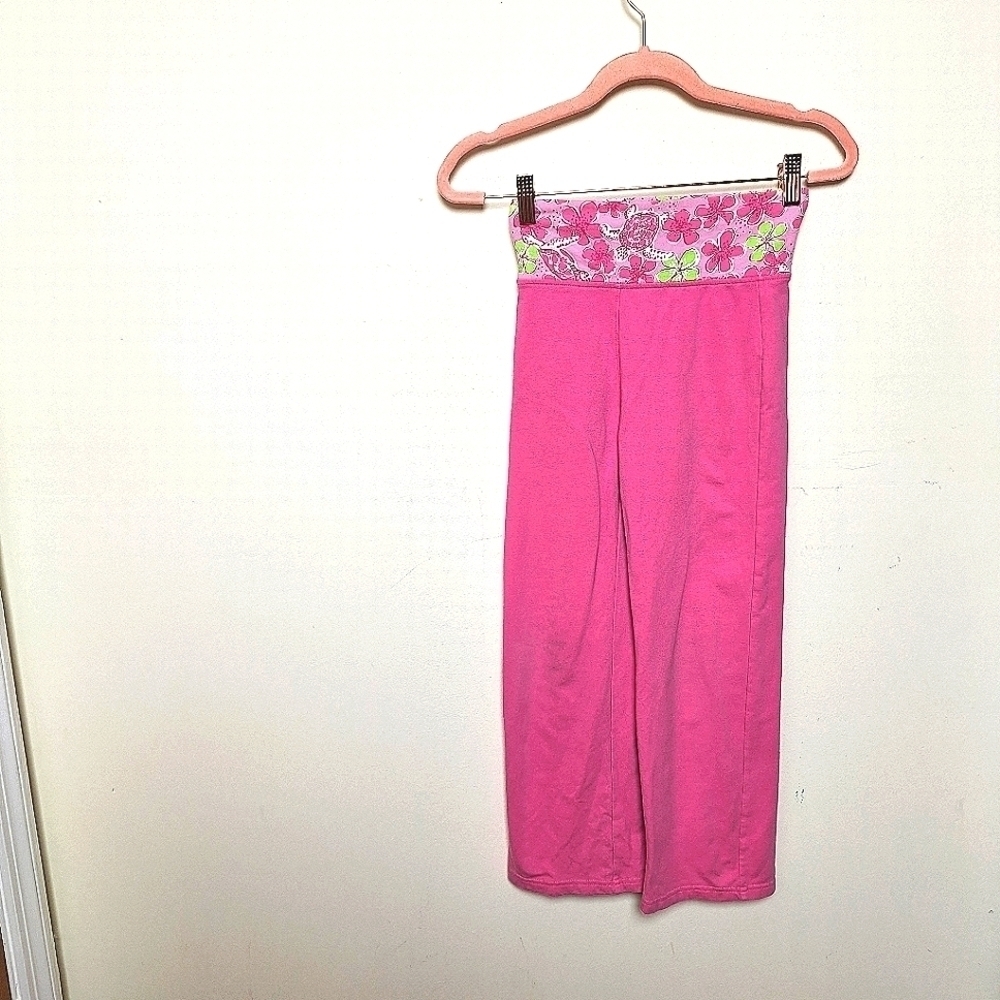 Lilly Pulitzer Girls Pink High Waisted Leggings with Floral Waistband Medium